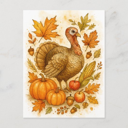 Thanksgiving Turkey Watercolor Postcard シーズンポストカード (正面)