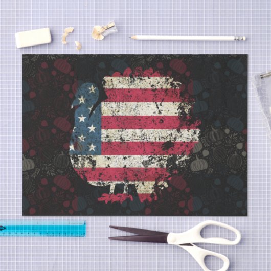 Thanksgiving Turkey With American Flag 薄葉紙 (クラフト)