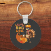 Thanksgiving Turkey with Pumpkin Hat キーホルダー (正面)