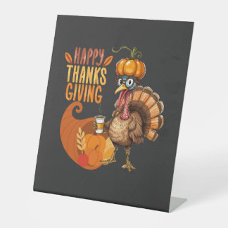 Thanksgiving Turkey with Pumpkin Hat 台座サイン