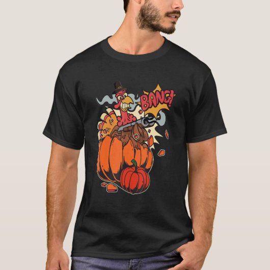 Thanksgiving Turkey with Pumpkin Shotgun 1 Tシャツ (正面)