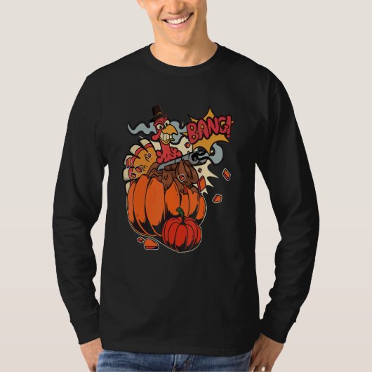 Thanksgiving Turkey with Pumpkin Shotgun 1 Tシャツ (正面)