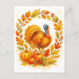 Thanksgiving Turkey Wreath Postcard シーズンポストカード