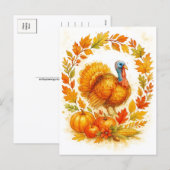 Thanksgiving Turkey Wreath Postcard シーズンポストカード (正面/裏面)