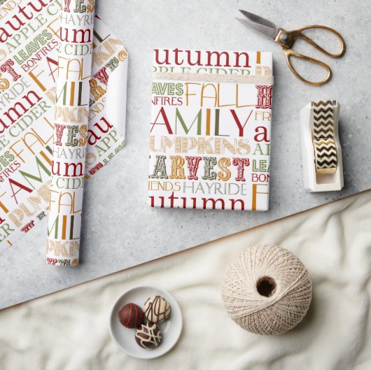 Thanksgiving Typography Design Wrapping Paper ラッピングペーパー (クラフト)