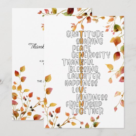 Thanksgiving Typography of Gratitude and Joy  シーズンカード (正面/裏面)