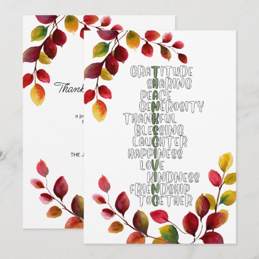 Thanksgiving Typography of Gratitude and Joy シーズンカード (正面/裏面)