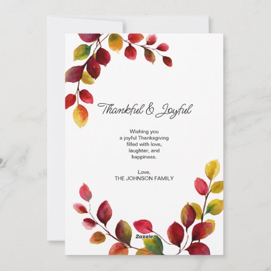 Thanksgiving Typography of Gratitude and Joy シーズンカード (裏面)