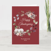 Thanksgiving Watercolor Burgundy Roses Folded シーズンカード (正面)