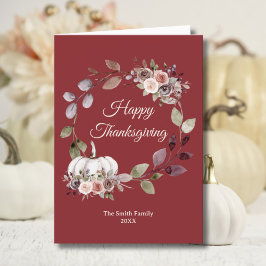 Thanksgiving Watercolor Burgundy Roses Folded シーズンカード