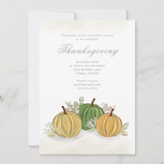 Thanksgiving Watercolor Gourds Custom 招待状 (正面)