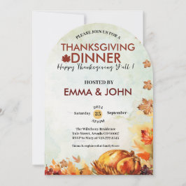 Thanksgiving Watercolor Leaves Fall Autumn Turkey  招待状