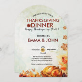 Thanksgiving Watercolor Leaves Fall Autumn Turkey  招待状 (正面/裏面)