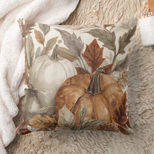 Thanksgiving,Watercolor Pumpkins and Leafs Pattern クッション (ブランケット)