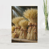 Thanksgiving Wheat Bundles Tied With Plaid Ribbon カード (正面)