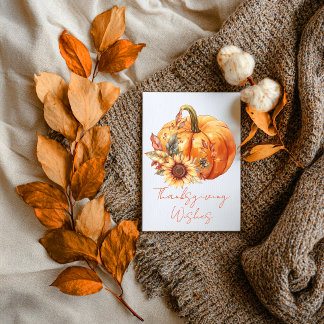 Thanksgiving Wishes Pumpkin & Sunflower Card カード