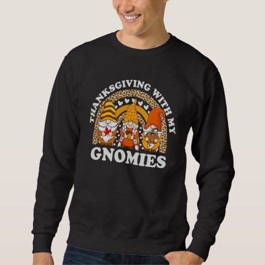 Thanksgiving With My Gnomies Autumn Gnomes Leopard スウェットシャツ (正面)