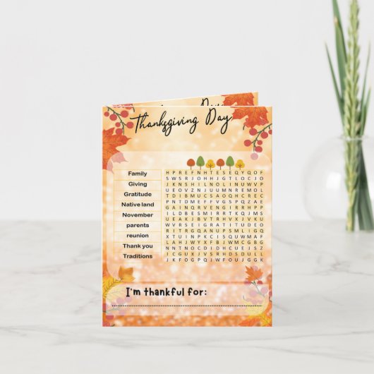 THANKSGIVING WORD SEARCH ACTIVITY CARD サンキューカード (正面)