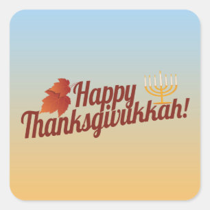 Thanksgivukkahの幸せな(ユダヤ教)メノラーか葉 スクエアシール