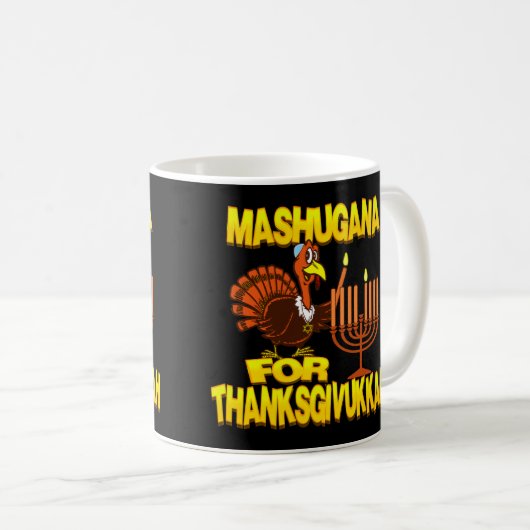 Thanksgivukkahトルコの（ユダヤ教）メノラーのマグのためのMashugana コーヒーマグカップ (正面右)