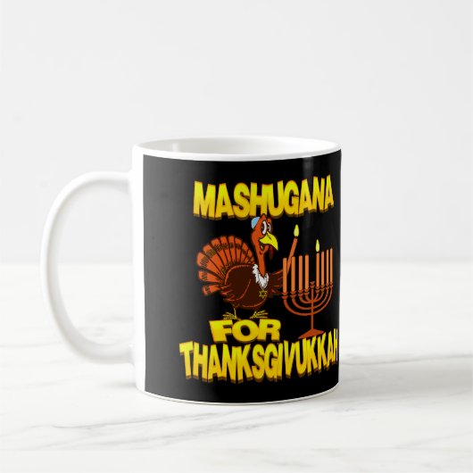 Thanksgivukkahトルコの（ユダヤ教）メノラーのマグのためのMashugana コーヒーマグカップ (左)