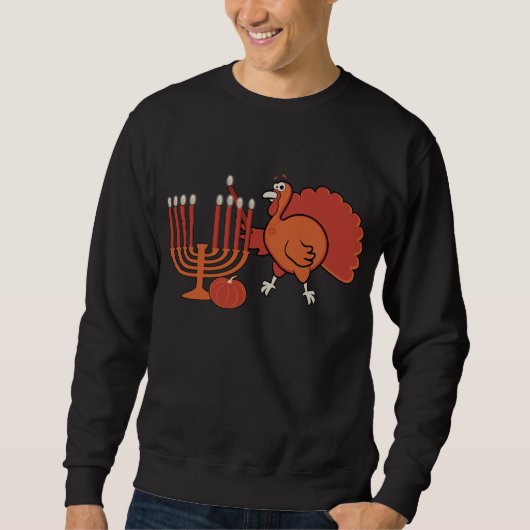 「Thanksgivukkah」のお祝いのCrewneckスエットシャツ スウェットシャツ (正面)