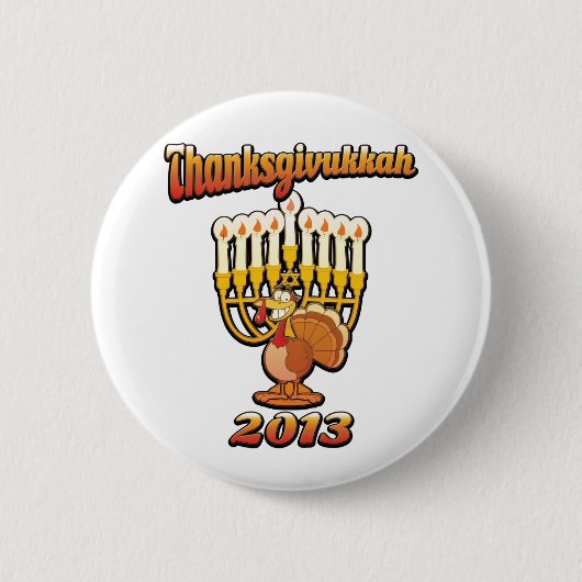 Thanksgivukkah Hannukahの感謝祭のギフトのユーモアa 缶バッジ (正面)