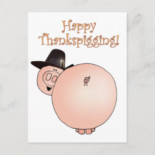 "Thankspigging"のおもしろいな漫画のブタの感謝祭 シーズンポストカード