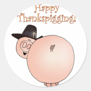 "Thankspigging"のおもしろいな漫画のブタの感謝祭 ラウンドシール