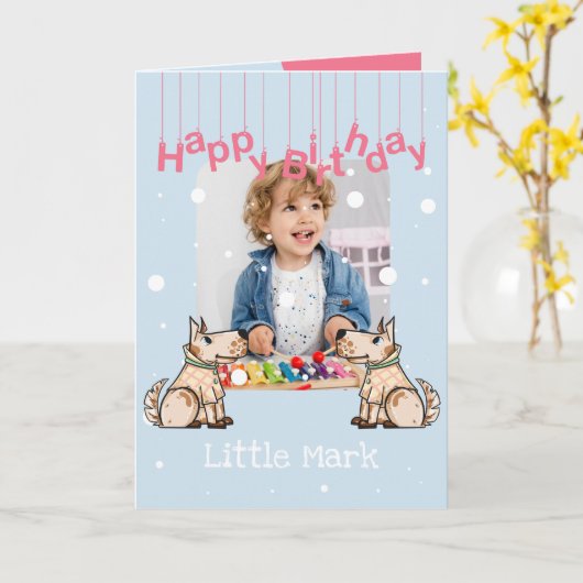 That Dog Life Blue Boy誕生日写真 カード (黄色い花)