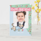 That Dog Life Green Blueハッピーバースデー写真 カード (黄色い花)