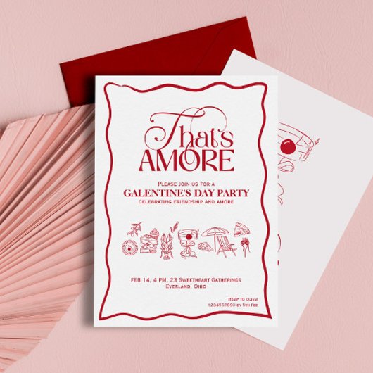 “That’s Amore” GALENTINES Red Party Invitation 招待状