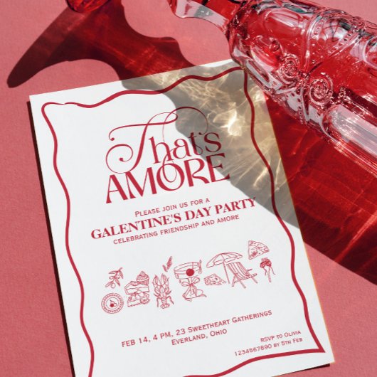 “That’s Amore” GALENTINES Red Party Invitation 招待状