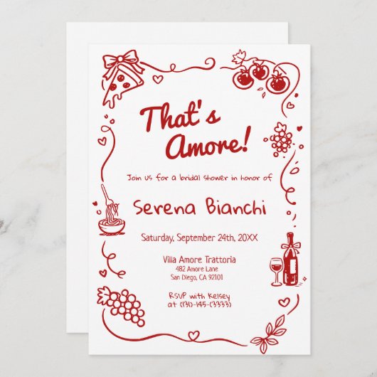 That’s Amore Italian Doodle bridal shower  招待状 (正面/裏面)