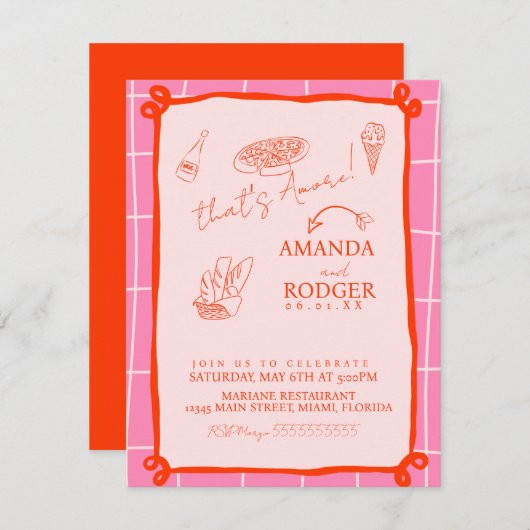 That’s Amore Italian Doodles Wedding 招待状 (正面/裏面)