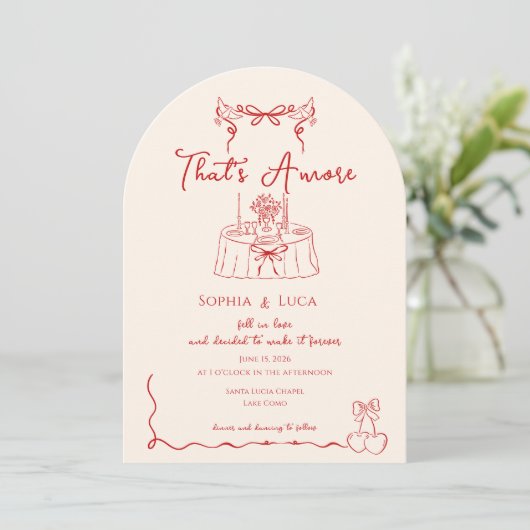 That’s Amore Italian Whimsical hand drawn Wedding 招待状 (スタンド正面)