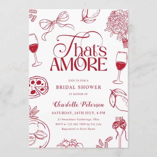 That’s Amore Red Bridal Shower 招待状 (正面)