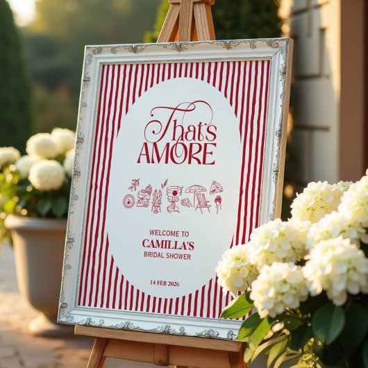 That’s Amore Red hand drawn Bridal Shower ポスター