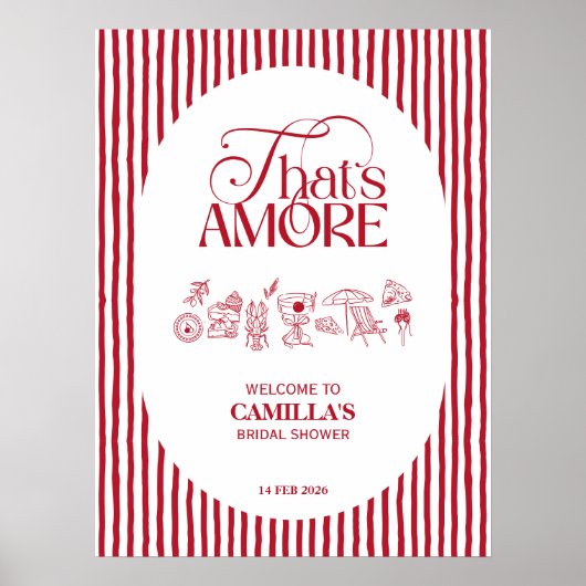 That’s Amore Red hand drawn Bridal Shower ポスター (正面)