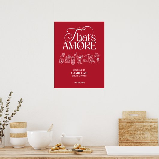 That’s Amore Red hand drawn Bridal Shower ポスター (キッチン)