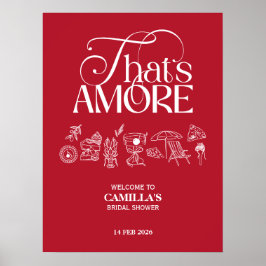 That’s Amore Red hand drawn Bridal Shower ポスター