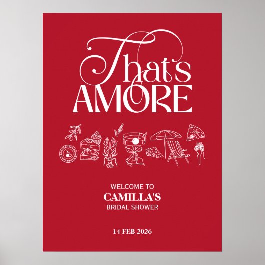 That’s Amore Red hand drawn Bridal Shower ポスター (正面)