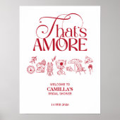 That’s Amore Red hand drawn Bridal Shower ポスター (正面)