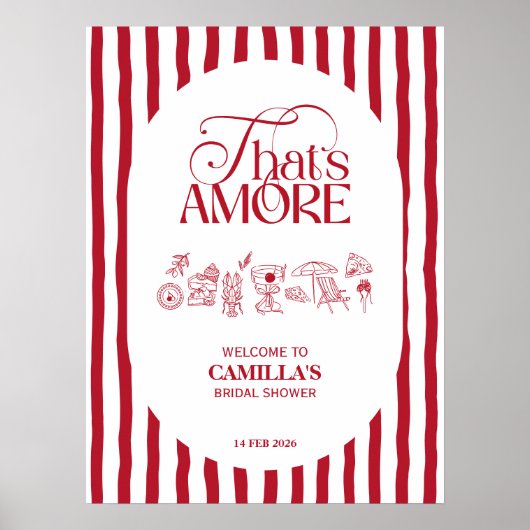 That’s Amore Red hand drawn Bridal Shower ポスター (正面)