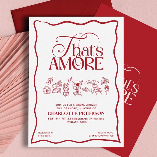 That’s Amore Red hand drawn Bridal Shower invite 招待状
