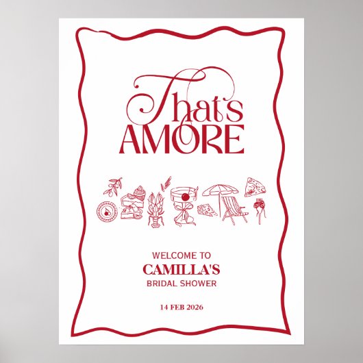 That’s Amore Red hand drawn Bridal Shower poster ポスター (正面)