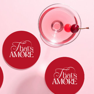 That’s Amore Red script Bridal Shower ラウンドペーパーコースター