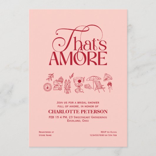 That’s Amore Red soft pink Bridal Shower invite 招待状 (正面)