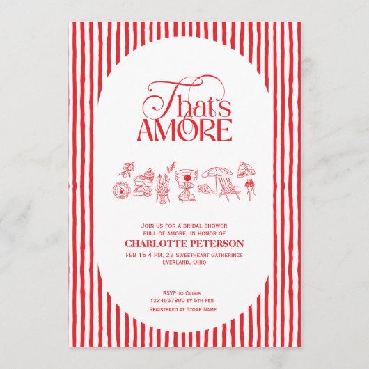 That’s Amore Red stripes Bridal Shower invite 招待状 (正面)