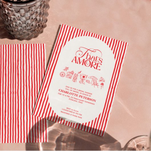 That’s Amore Red stripes Bridal Shower invite 招待状
